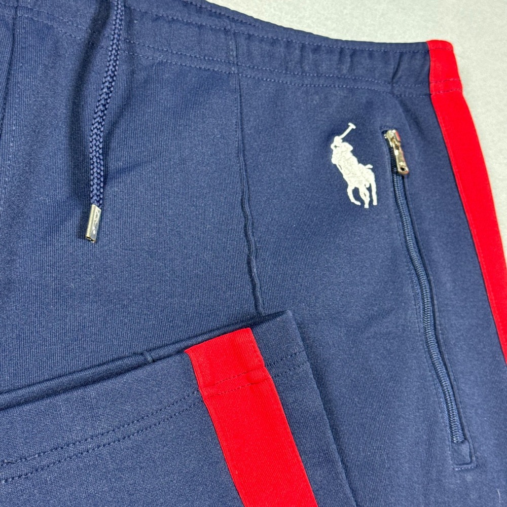 Polo Ralph Lauren RLX Mens Navy Blue Red Side Stripe Track Pants Joggers L